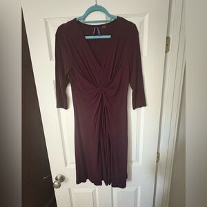 Seraphine Burgundy Plum Purple Ruched Dress V-Neck 3/4 Sleeve